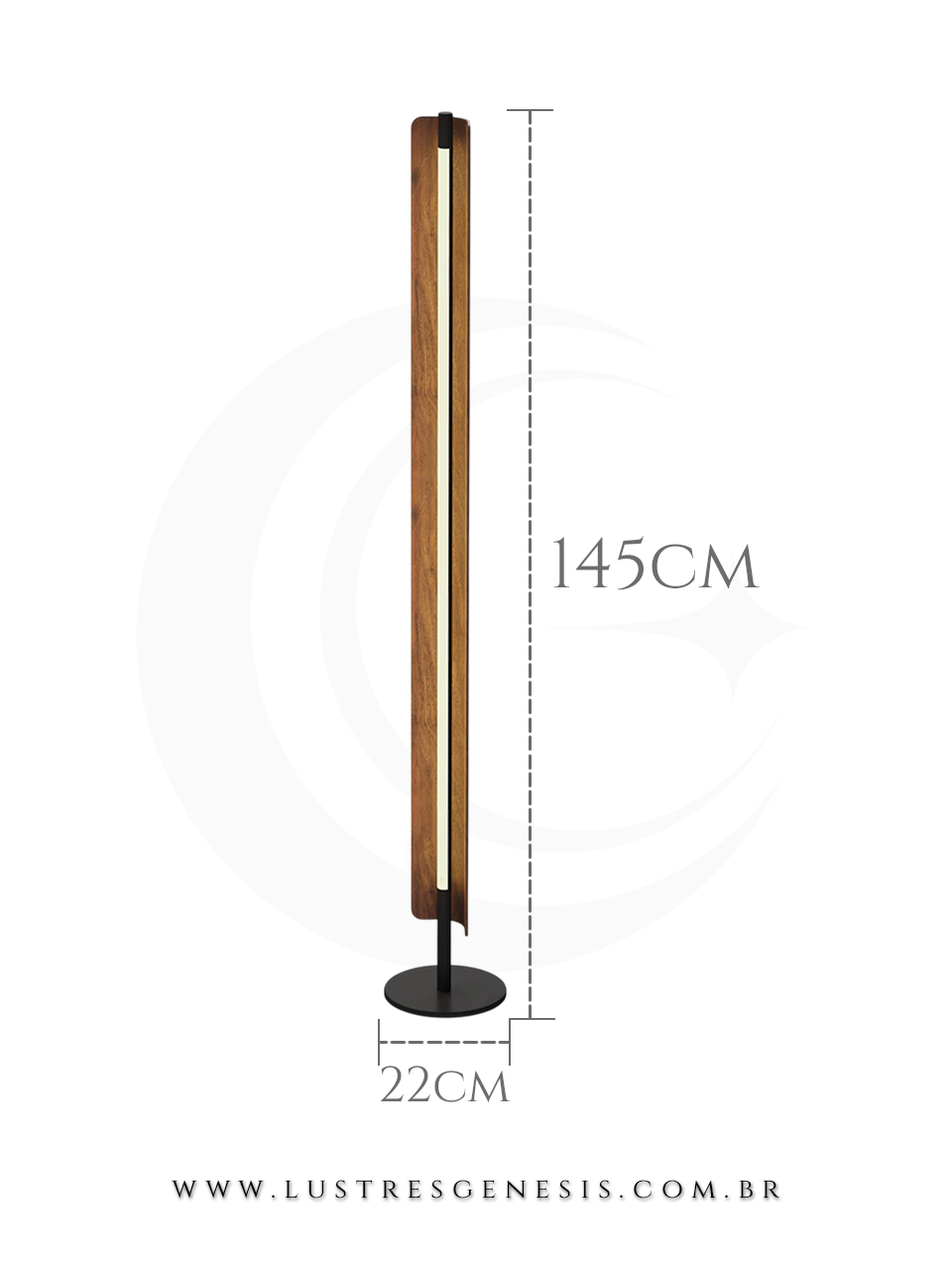 Coluna LED Moderna Preto com Madeira 145x22cm Para Sala de Estar Quarto Hall Corredor Living